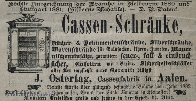 Werbung in einer Alter Zeitung 1883